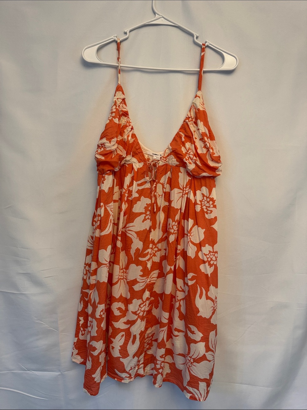 Orange and White Floral Spaghetti Strap O’Neill Women’s Dress Size L